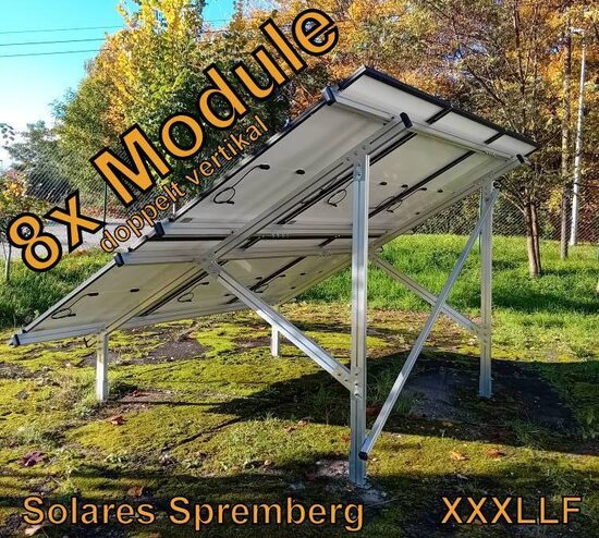Komplettlösung Freilandanlage XXXLLF/8//20-45 Grad für weichen oder festen Untergrund für 8x Module doppelt /vertikal / hochkant verlegt